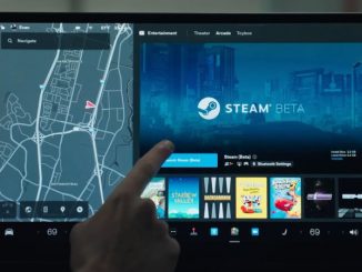 Le tableau de bord du système d’infodivertissement d’une Tesla avec à l’affiche l’interface Steam Beta.