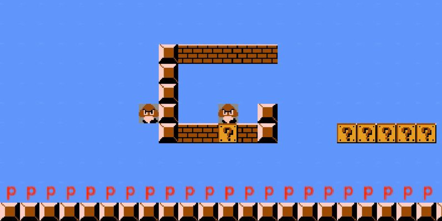 Un niveau de jeu dans Super Mario Bros généré avec l’outil MarioGPT