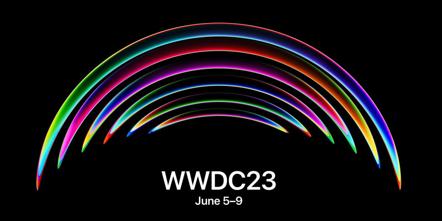 L’invitation d’Apple pour la WWDC23 avec ses arcs de cercle supposant la forme des lentilles de son possible casque de réalité mixte.