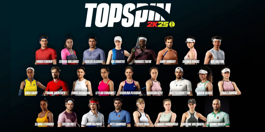 L’interface du jeu vidéo de tennis « Top Spin 2K25 » affichant les choix de personnages.