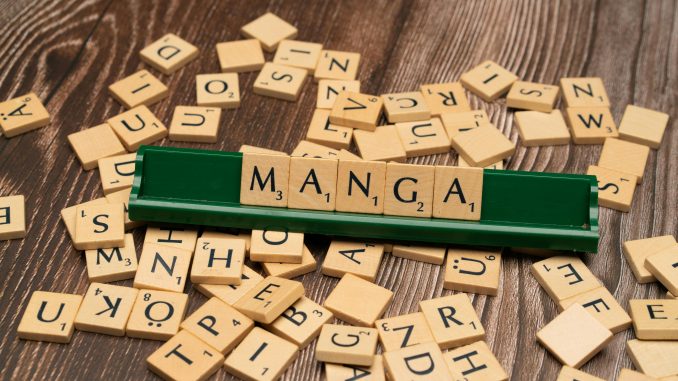 Le mot « manga » formé avec des lettres de scrabble.