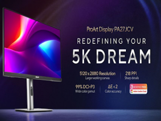 Moniteur ASUS ProArt Display 5K PA27JCV avec support et multiples ports de connectivité.